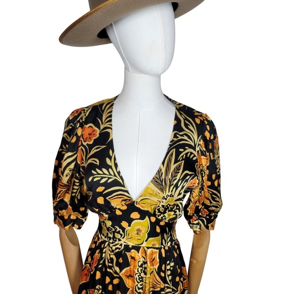 Dress Forum Heavenly Surplice Maxi Fall Dress Women's Small Black Boho Floral - Picture 4 of 11